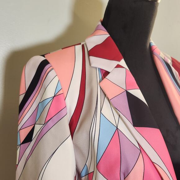 LUXEDRESS Geometric Print Blazer in Pink, White, Red Abstract, Size Small - Picture 9 of 15